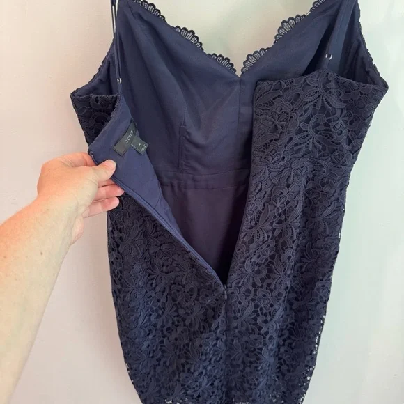 J Crew‎ Navy Blue Guipure Lace Midi Dress Size 4 - Picture 8 of 11